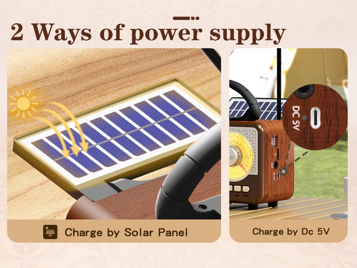 Radio Portable AM FM SW Bluetooth Speaker Vintage Radios with Phone Stand TF Card/AUX/USB Small Retro Radio Battery Powered&Solar for Outdoor Old Vintage Decor Birthday Gifts for Women,Men,Dad