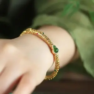 Flash & Finesse  Cyan Jade Copper Plated Silver Bracelet for Women - Premium Buckle, Natural Materials, Handmade & Exquisite Jewelry for Halloween & Christmas