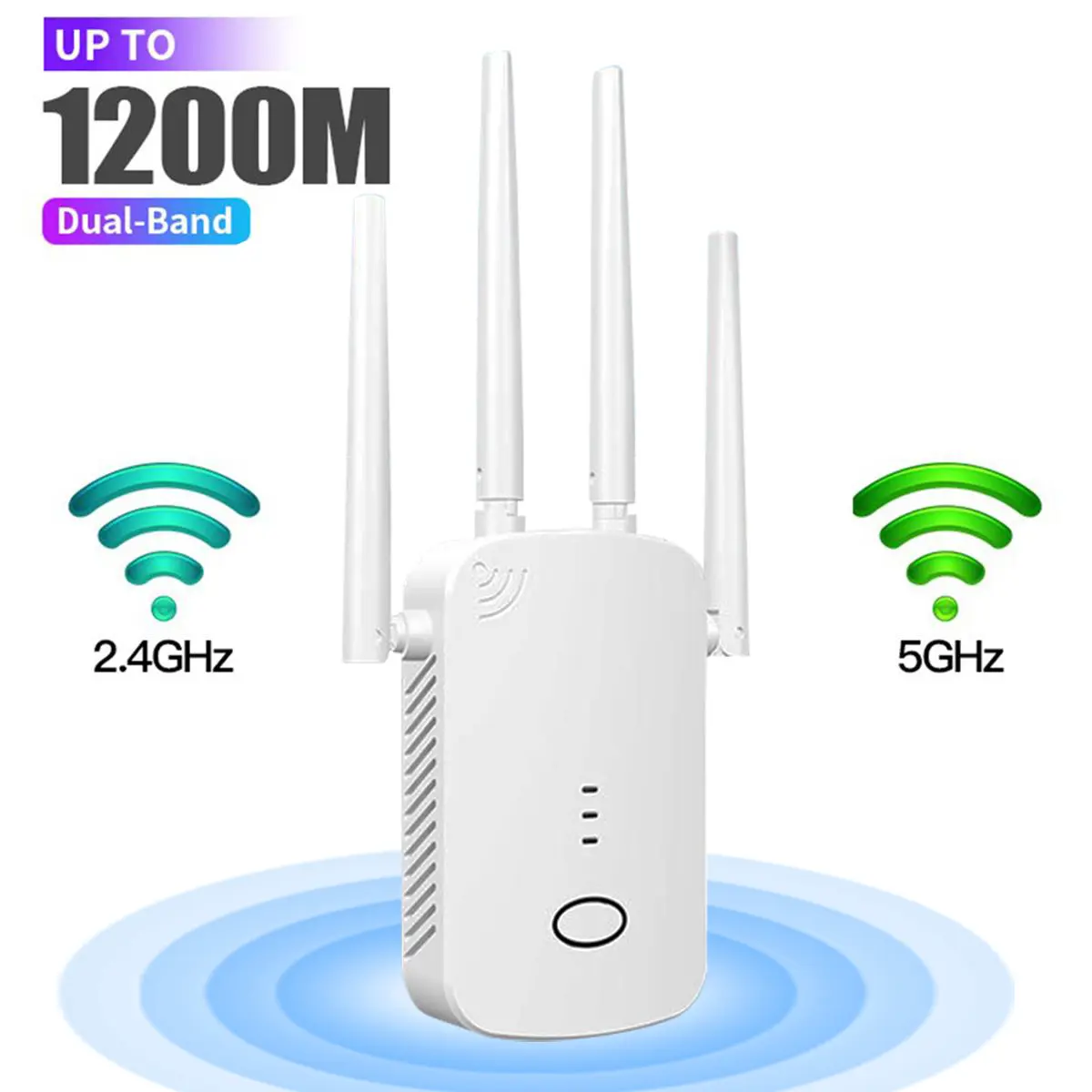 AC1200 Dual Band High Speed WiFi Extender - 5.8GHz & 2.4GHz Wireless Repeater, 10,000 Sq.ft Coverage, Ethernet Port, AP Mode, 50+ Device Support, Easy Setup for Home & Office (Range Extender Repeaters for Computers & Office Network Components)