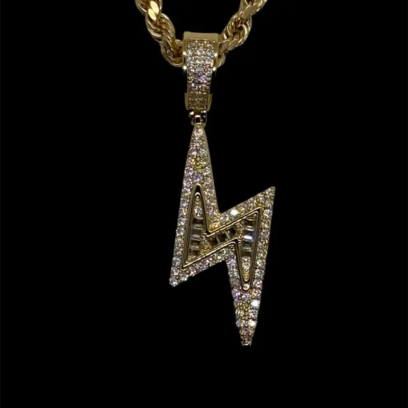14k Gold Plated Lightning Bolt Cubic Zirconia Necklace - Lightning Bolt Chain- Cadena de Rayo Oro Laminado