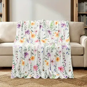 Watercolor Wildflower Floral Lover Gift Soft Cozy Flannel Blanket Colorful Spring Wild Flower Print Plush Throw Warm Fuzzy Bedroom Sofa Couch Blanket Perfect Gift for Women Girls Mom Birthday Holiday Mother's Day Home Decor