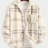 Navy Plaid Waffle Shirt Jacket, Cloud Touch Fabric & Wooden Buttons, Home Casual Wear, Available in Three Colors, Coats