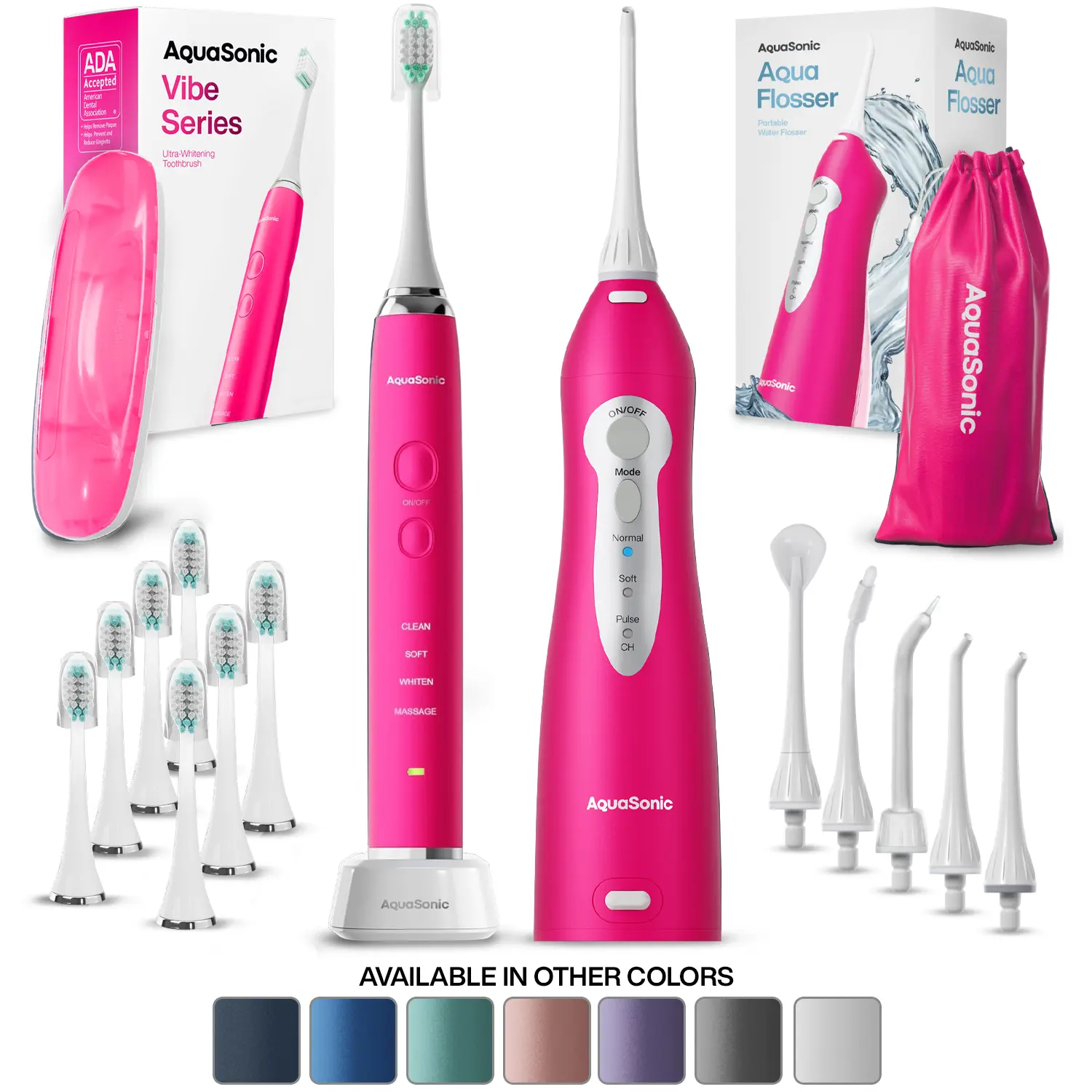 Ultimate Oral Care Duo | AquaSonic Vibe Series Toothbrush & Aqua Flosser Bundle | 2-Step Complete Oral Care System | ADA Accepted | 40,000 VPM | 8 Brush Heads | 5 Floss Tips | Cordless, Rechargeable & Waterproof