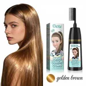 Home Use Integrated Comb Hair Dye Cream – Plant Essence Formula, Long-Lasting Fade-Resistant Color, Golden Brown / Light Brown / Natural Black