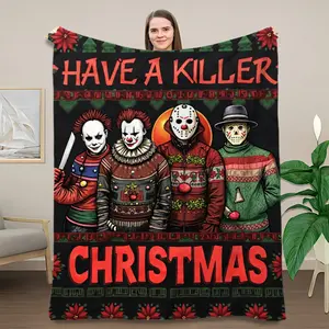 1pc 'Have A Killer Christmas' Horror Movie Throw Blanket - Jason, Freddy, Michael Myers, Pennywise - Soft Flannel Bedspread for Horror Fans, Ugly Christmas Sweater Party Decor, Killer Christmas Gift for Home,  Skin-friendly, lightweight and soft