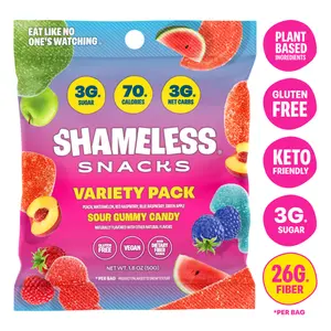 Snacks Variety Pack Low Calorie Sour Gummy Candy, Keto Friendly High Fiber Low Sugar Healthy Candy, Gluten Free Plant Based, 1.8 oz 50g Pack