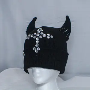 Rhinestone Devil Horn Beanie  - Fashionable Clothes Accessory