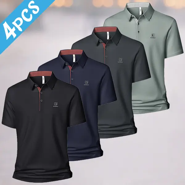 Men’s 4-Pack Short-Sleeve Polo Shirts Set – Moisture-Wicking Fabric, Minimalist Logo, Ideal for Golf, Casual Slacks Pairings