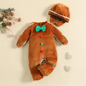 Toddler Baby Gingerbread Man Rompers Casual Long Sleeve Footed Jumpsuit and Cute Hat for Newborn Girl Boy Unisex Costumes