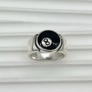 Fashionable And Personalized European And American Design Black Eight Ball Ring Suitable For Men's Daily Wear