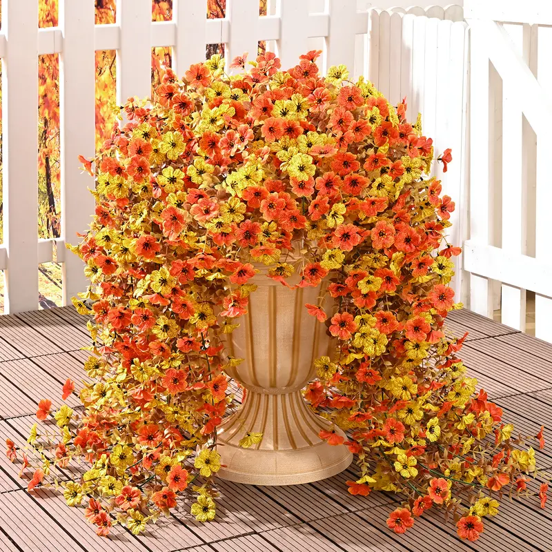 Fall Artificial Hanging Artificial Flowers (2-4 Pack) - Long-Lasting Colorful Fake Flower Decor, UV-Resistant Orange & Yellow Blooms, Outdoor Home Decor for Front Porch, Halloween Supplies