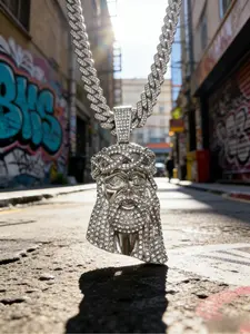 14K Gold/Silver Plated Iced Out Jesus Piece Pendant Necklace for Men Women, Cuban Link Chain, Hip Hop Bling Jewelry, Perfect for Rappers, Streetwear & Daily Wear, Trendy Statement Piece