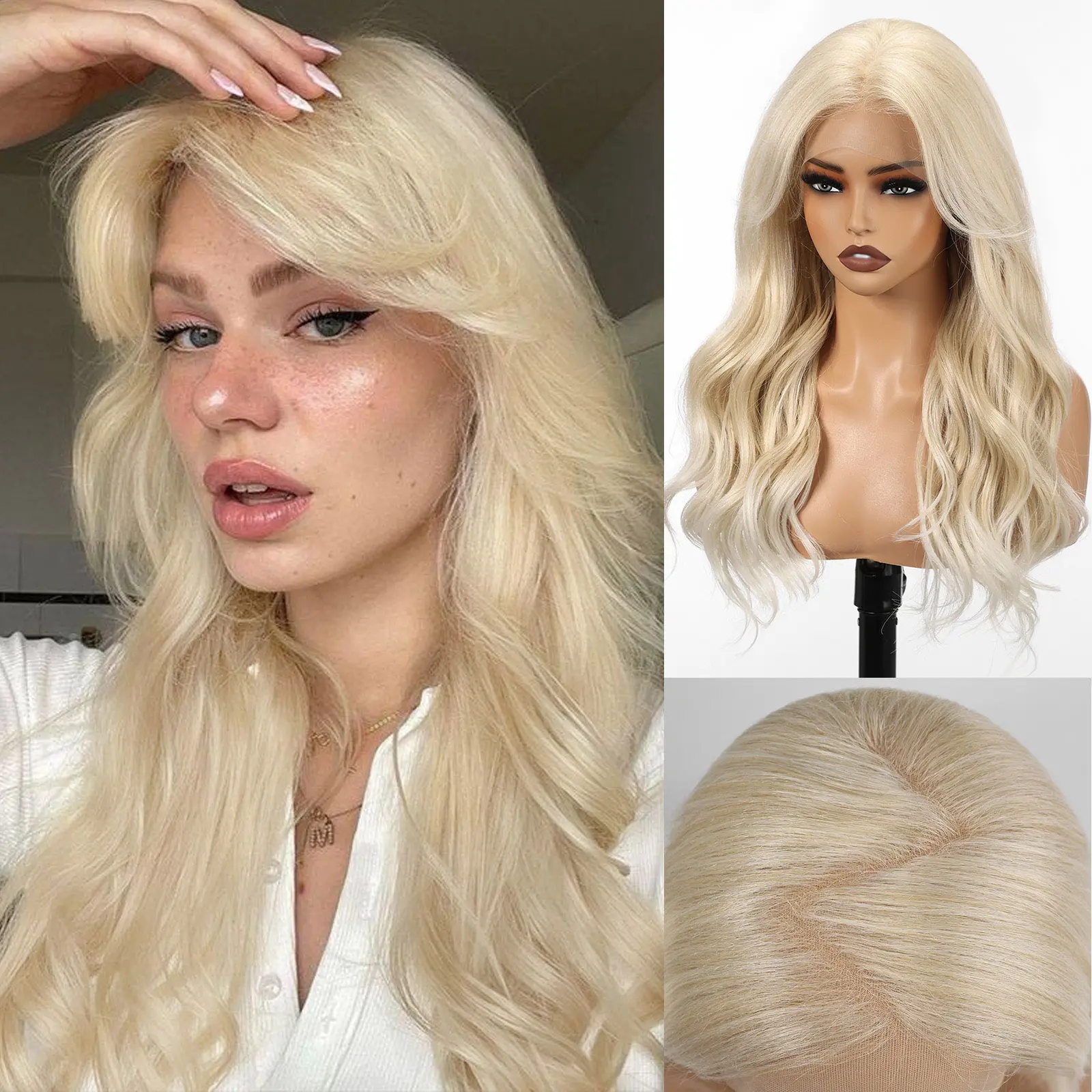 HAIRCUBE 13x6 HD Lace Front Wig Synthetic 22 Inch Platinum Blonde Long Wave Glueless Wig for Women, Natural Look Daily Wear