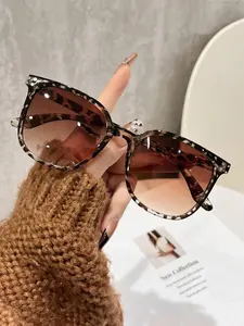 Vintage Tortoiseshell Large Frame Sunglasses, Gradient Lenses, Uv400 Protection, Casual Style, All Seasons, Outdoor Activities