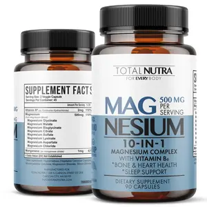 10-in-1 Magnesium Supplement 500 mg | High Absorption Magnesium Complex with Mag Glycinate, Citrate, Vitamin B6 Magnesium for Sleep, Muscle, Bone & Heart Health, Vegan & Gluten-Free, 45 Day Supply
