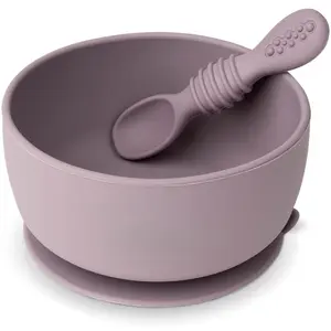 Baby Bowl and Spoon Set, Suction Bowls for Toddler, BPA-Free Silicone, Dishwasher and Microwave Safe Feeding Supplies (Lilac)