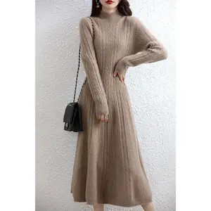 Base Layer Skirt with Jumpsuit Semi-Pure Wool Inner High Neck Over-the-Knee Long New Coat for Autumn and Winter