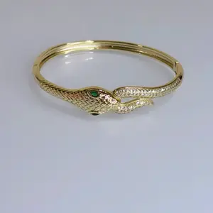 Gold Laminated Snake Design Bangle Bracelet - 14k Gold Finish, Hypoallergenic, 7-Inch Perimeter, Secure Fit for Everyday Wear