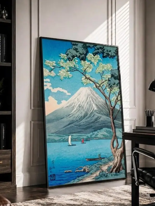 Mount Fuji from Lake Yamanaka Poster | Hiroaki Takahashi Woodblock Art | Classic Japanese Wall Decor - [Unframed]