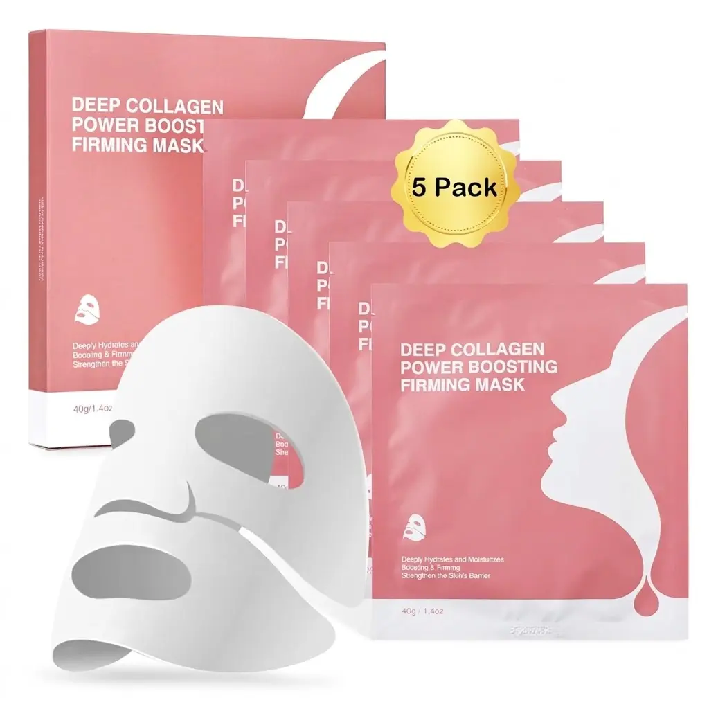 Deep Collagen Face Mask Overnight, Bio- Collagen Mask Real Deep Mask, Hydrating Hydrogel Masks with Low Molecular Collagen for Firming, Elasticity, Pore Minimizing 40g x 5ea Easter Basket Stuffers