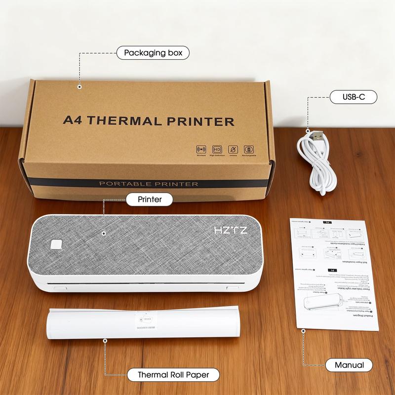 Wireless Thermal Portable Handheld Printer for Smartphones & Computers, Inkless Printing on 8.5'' X 11'' & A4 Paper, Ideal for Office Use