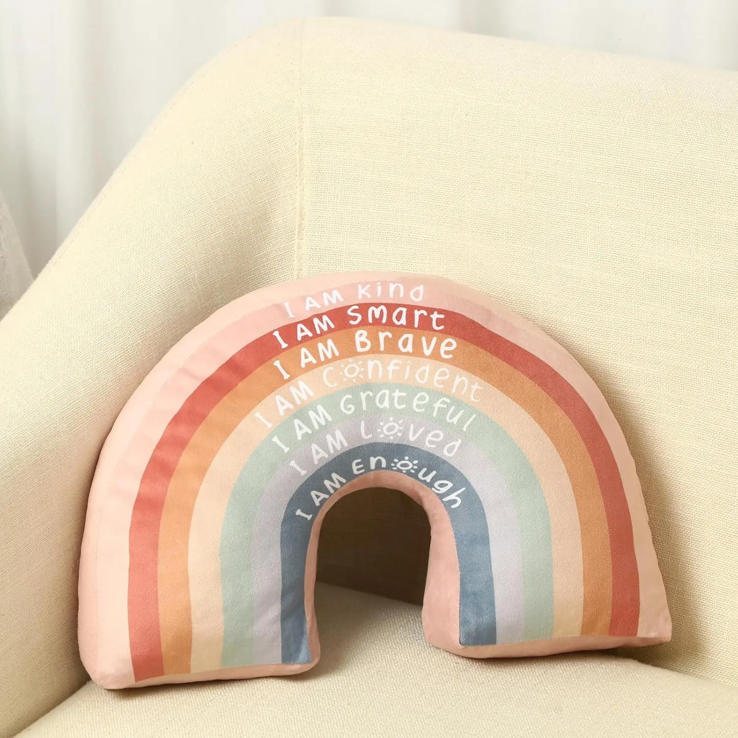 Rainbow Throw Pillow Boho Classroom Reading Corner Throw Pillow for Girls  Book Center Daily Affirmations Cushion Arch Shaped Motivational  Bedroom Playroom Decor(Classic)