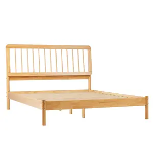 Walker Edison Midcentury Modern Spindle Solid Wood Queen Bed Frame - Natural Pine, Freestanding Base Material Bed, 44.88x63.75x85 in., Base Material Beds