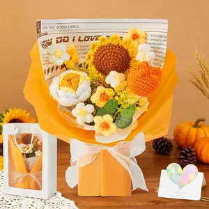 Crochet  Bouquet Thanksgiving Decorations with Sunflower Tulips  Forever  Fall Decorations for , Table Decor, Party Favors Thanksgiving Gifts for Women, ( Card and Bag)