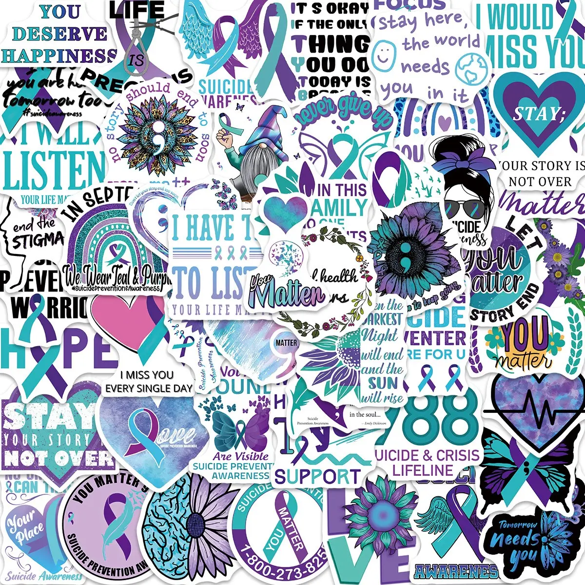 50 Waterproof Graffiti Stickers for Mental Health Awareness, Self-Awareness Decorative Stickers for Laptops Phones Notebooks Water Bottles Helmets Guitars Suitcases