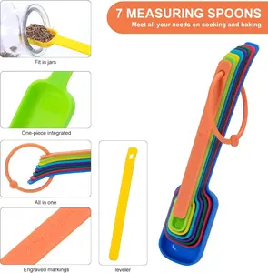 Stackable Nesting Measuring Cups and Spoons Set of 15-7 Cup & 7 Spoon + Leveler - Plastic Liquid Measuring Spoons and Cups - Dry Measuring Cups Kitchen Gadgets for Cooking Baking