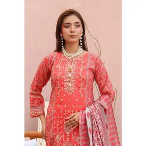 Blush Coral 3-Piece Embroidered Lawn Set
