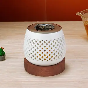 Low Temperature Slow Burn Incense Burner, Sandalwood + Hollow Ceramic Incense Holder, Smokeless Pure Diffusion, Ritual Healing Atmosphere