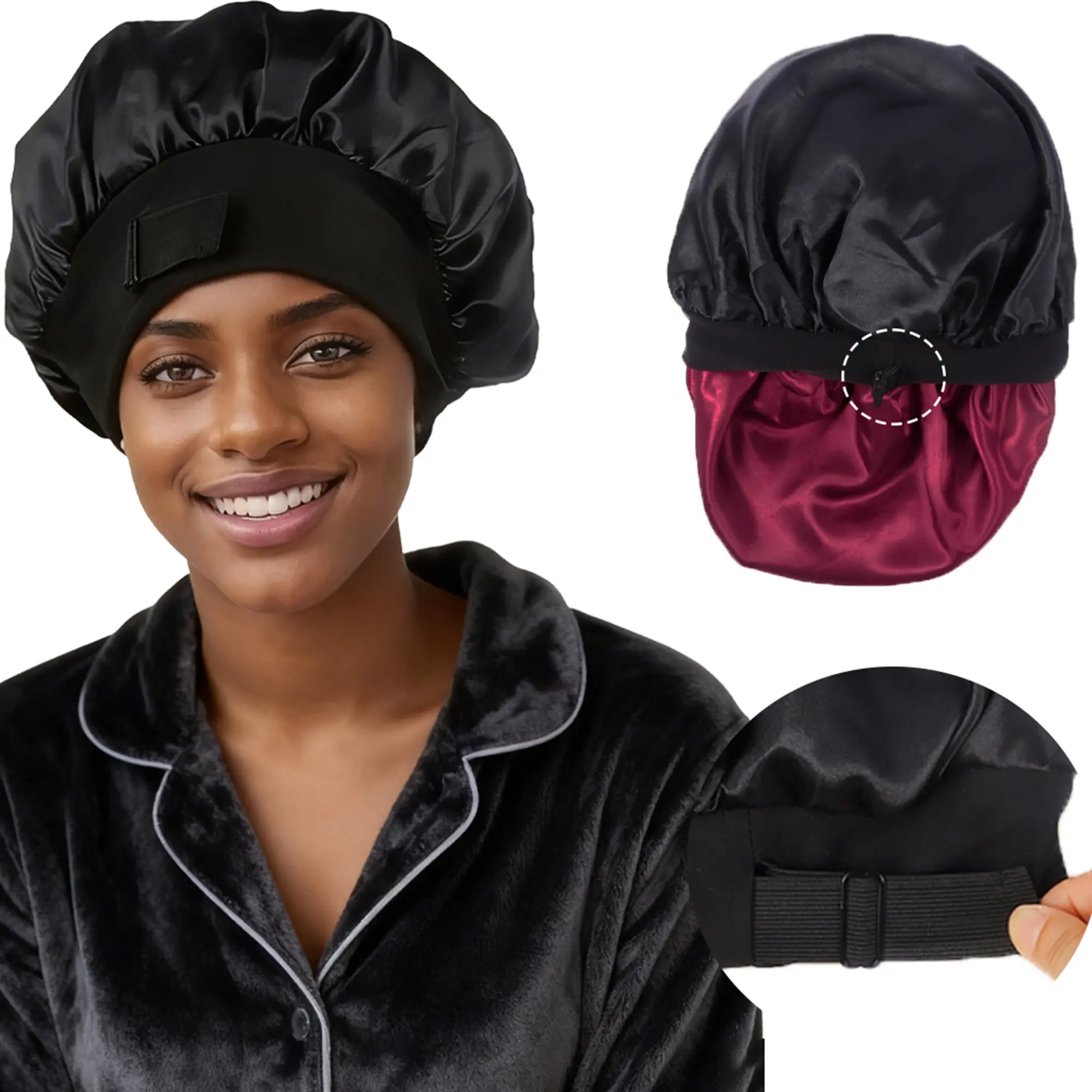TwiceBeauty  Satin Bonnet Silk Bonnet for Sleeping Women and Men, Adjustable Hair Bonnet for Curly Hair with Double Layer Hair Bonnet Haircare Heatless Hair Care Cap Hair Care Wrap