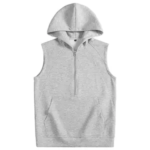 Casual Sleeveless Hoodie with Zipper and Pockets for Men Gray