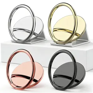 Universal Phone Ring Holder Stand, Adhesive Cellphone Holder, Mini Foldable Mount Compatible with All Phones, 360° Rotatable Ultra-Thin Durable Alloy Clip