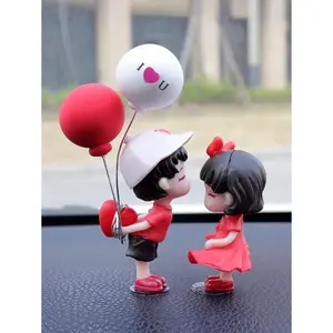 Cute Creative Car Ornament Couple Display Red Blue Grey Heart Shape Balloon Figurine for Wholesale Automobile Interior Middle Console Decoration