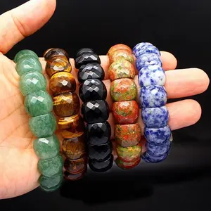 13X15MM Natural Stone Faceted Square Beads Strand Bracelets Amethyst Rose Quartz Healing Crystal Rectangle Bangle Women Gemstone Jewelry Gifts