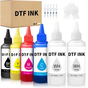 DTF Ink 600ML,  DTF Printer Ink, 6x100ml Refill for ET-8550 XP15000 L1800, R1390 R2400, DTF Transfer Ink for PET Film (100ml x 6, 2 Wh+CMYK)