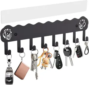 Key Holder Hooks Organizer Hanger Rack Wall Mounted with 8 Hooks, Adhesive Key Holder for Wall, No Drill Modern Key Holder Wall Mount, for Entryway, Kitchen, Hallway, RV Decor （Medium）