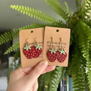 Sparkling Strawberry Dangles | Handmade Clay Earrings