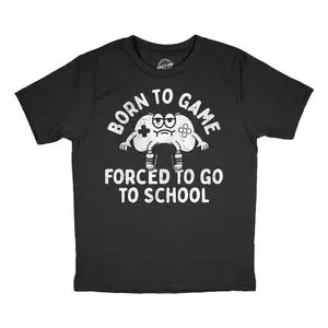 Youth Funny T Shirts Born to Game Forced to Go to School Sarcastic Graphic Novelty Tee for Young Kids Funny T Shirts Sarcastic Tops for Kid Funny Gamer Short Sleeve Novelty Tees for Kids Black -
