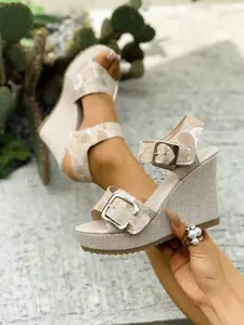 Women's Plaid Print Wedge Sandals, Breathable Textile Upper, Round Toe, Casual Summer Beach Shoes, Multifunctional Ankle Strap