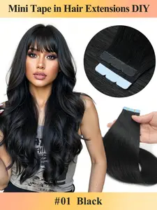 Mini Adhesive Real Hair Extensions, Human Hair Tape, Invisible Seamless Dual-Sided Design, Natural Straight, 10 Pieces Set