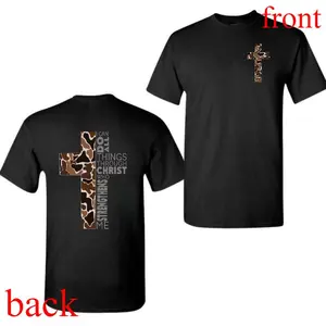 Christian T-Shirt, Camo Cross Design With Philippians 4:13 Verse, Perfect For Faithful Believers And Outdoorsmen