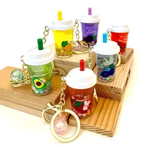 Colorful Fruit Tea Boba Drink Charm with Keyring