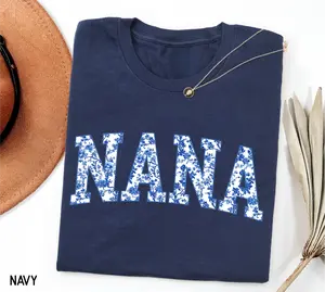 Toile Nana Adult T-shirt - Crewneck Tee with Floral Varsity Design for Everyday Wear and Family Gatherings - Gift for Mothers Day