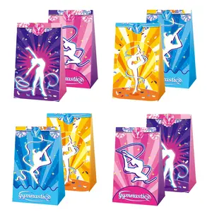 12 Gymnastics Party Paper Bags+12 Gymnastics Stickers, Cartoon Gymnastics Paper Bags Suitable for Gymnastics Parties, Sports Parties