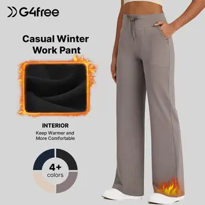 G4Free Loose Fleece Lined High-Waist Drawstring Casual Pants Wide Leg Thick Womenswear Bottom