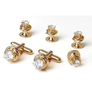 Cubic Zirconium Tuxedo Cufflinks and Studs Gold