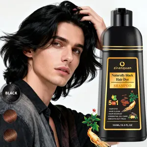 Natural Black Hair Dye Shampoo – Ammonia/PPD-Free, Ginseng Extract | 15-Min 100% Gray Coverage for All Hair Types | Salon-Quality Semi-Permanent (8 Weeks), Color Depositing | Safe for Beard & Hair, Frizz Control – 500ml (16.9fl oz)